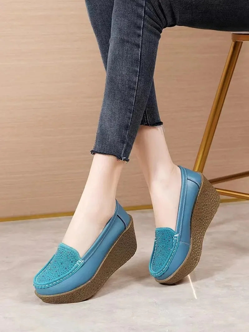 2025 New Women's Shoes Casual Women Loafers Wedge Women Shoe Slip on Platform Shoes Pu Leather Flat Shoes Women Zapatos De Mujer