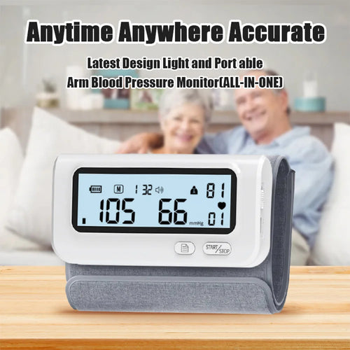 Blood Pressure Monitor, Attached Universal Upper Arm Cuff, Digital LCD Display, Charger Cable and Carrying Case Included
