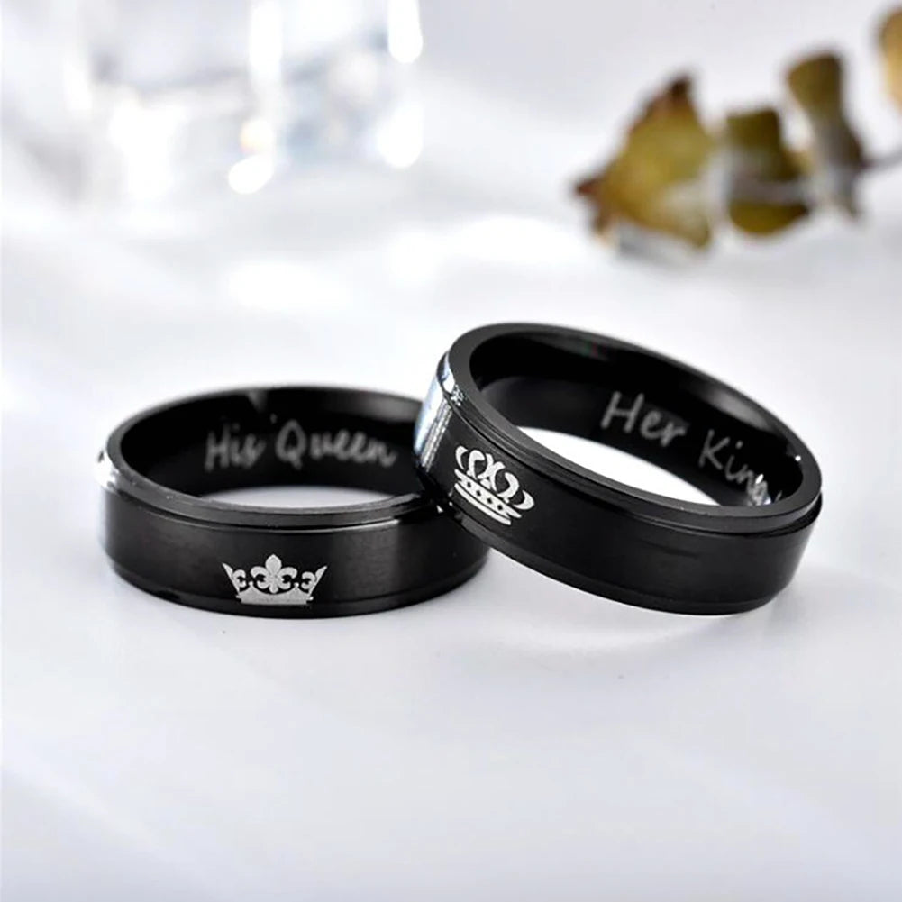 6mm Fashion Stainless Steel Ring His Queen Her King Couple Black Crown Couple Jewelry Anniversary Valentine's Day Gifts