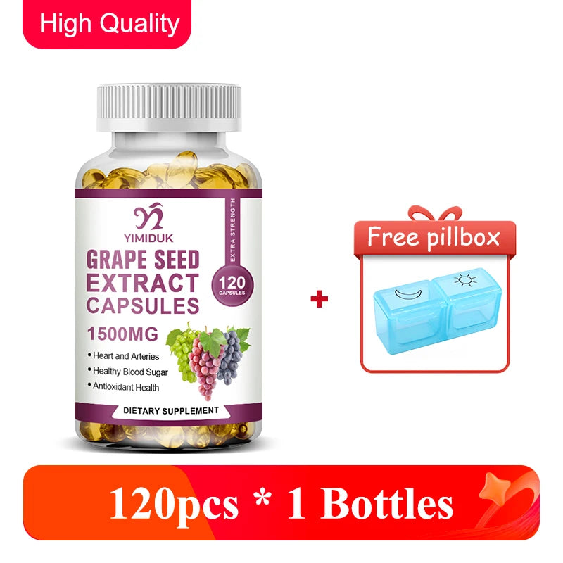 Premium Grape Seed Extract Supplement, with Vitamin C, Support Skin Elasticity, Improves Circulation, Promotes Brain Health