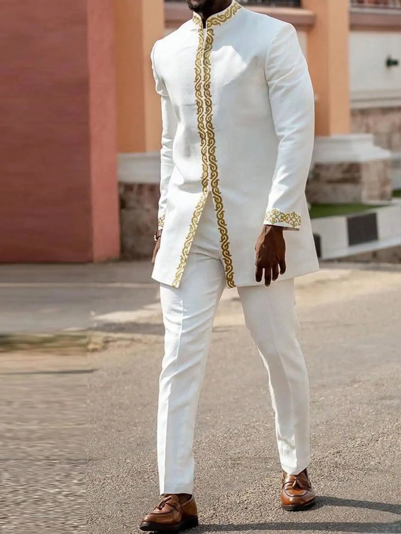 African traditional dress men's suit Long sleeve ethnic style printed patchwork shirt casual pants 2 piece holiday casual suit