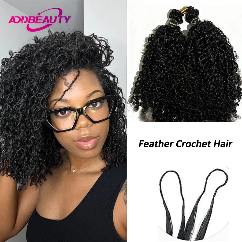 Kinky Curly Feather Crochet Braid Human Hair Extensions Knotless Pre-Separated Crochet Hair Extensions Human Hair Natural Color