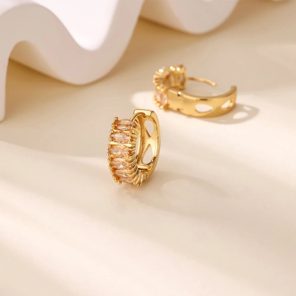 Cubic Zirconia Hoop Earrings For Women Luxury Crystal Zircon Gold Color Stainless Steel Earring Jewelry Wedding Party Gift