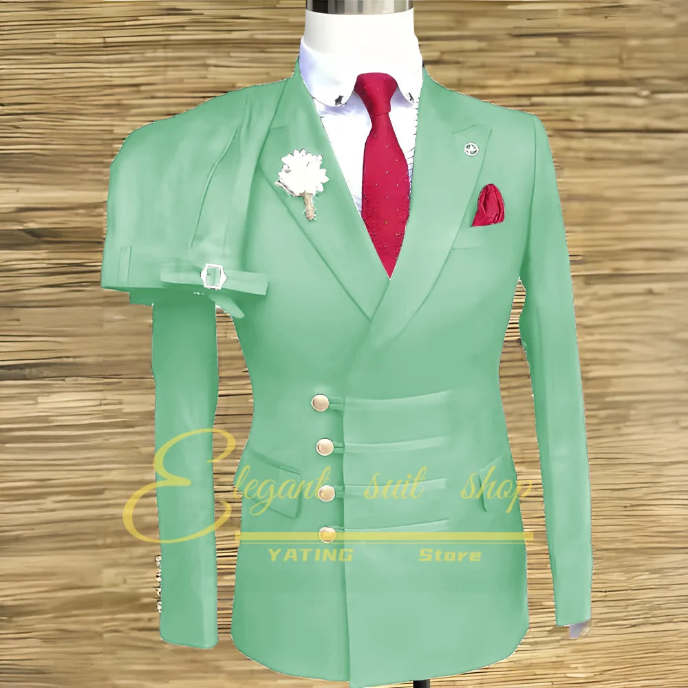 Formal Wedding Men Suits 2 Piece Jacket Pants Sets Double Breasted Male Clothing Costume