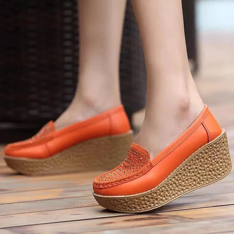 2025 New Women's Shoes Casual Women Loafers Wedge Women Shoe Slip on Platform Shoes Pu Leather Flat Shoes Women Zapatos De Mujer