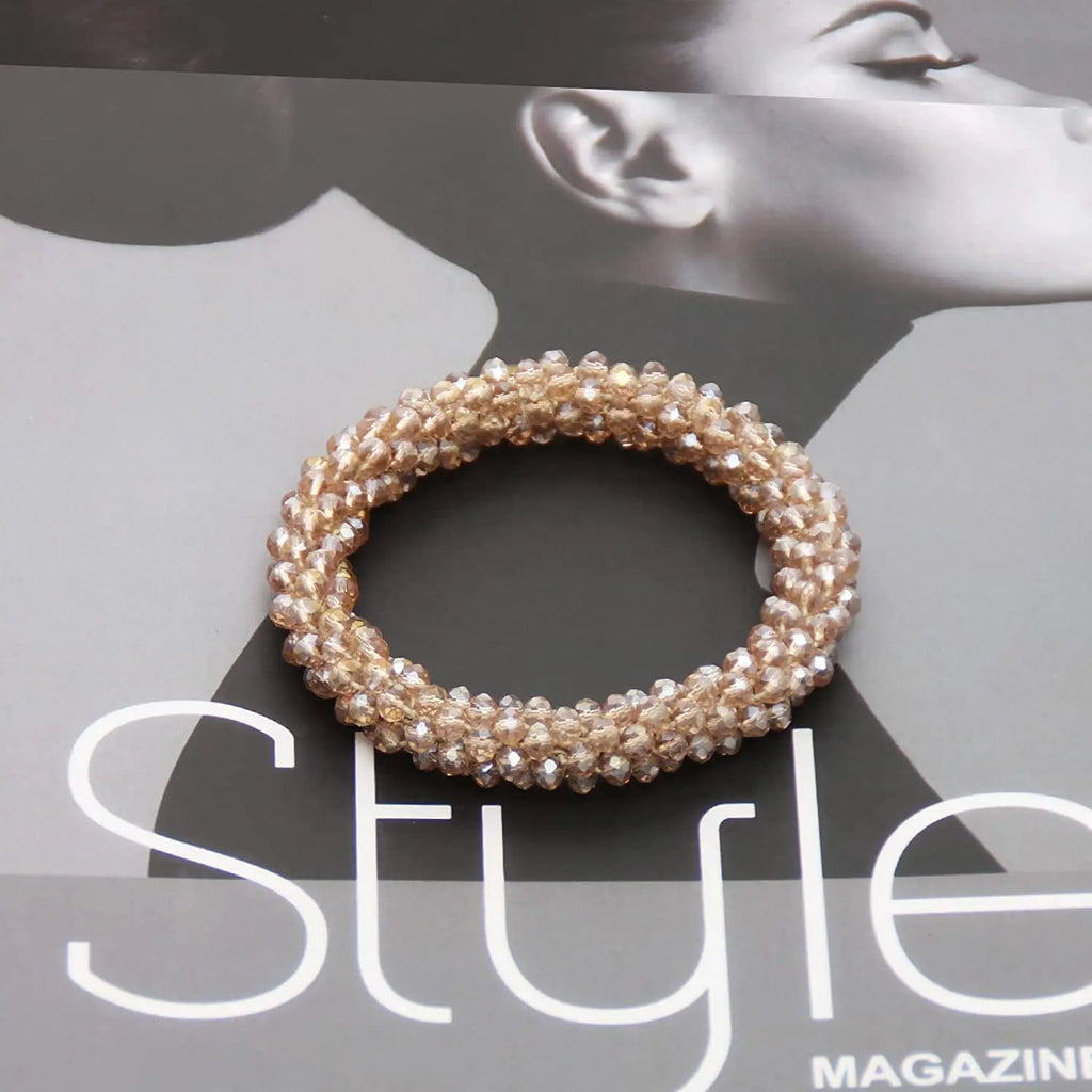 Crystal Beads Hair Ties for Women Vintage Ponytail Scrunchies Elastic Hair Bands Glass Beaded Rubber Hair Rope Accessories