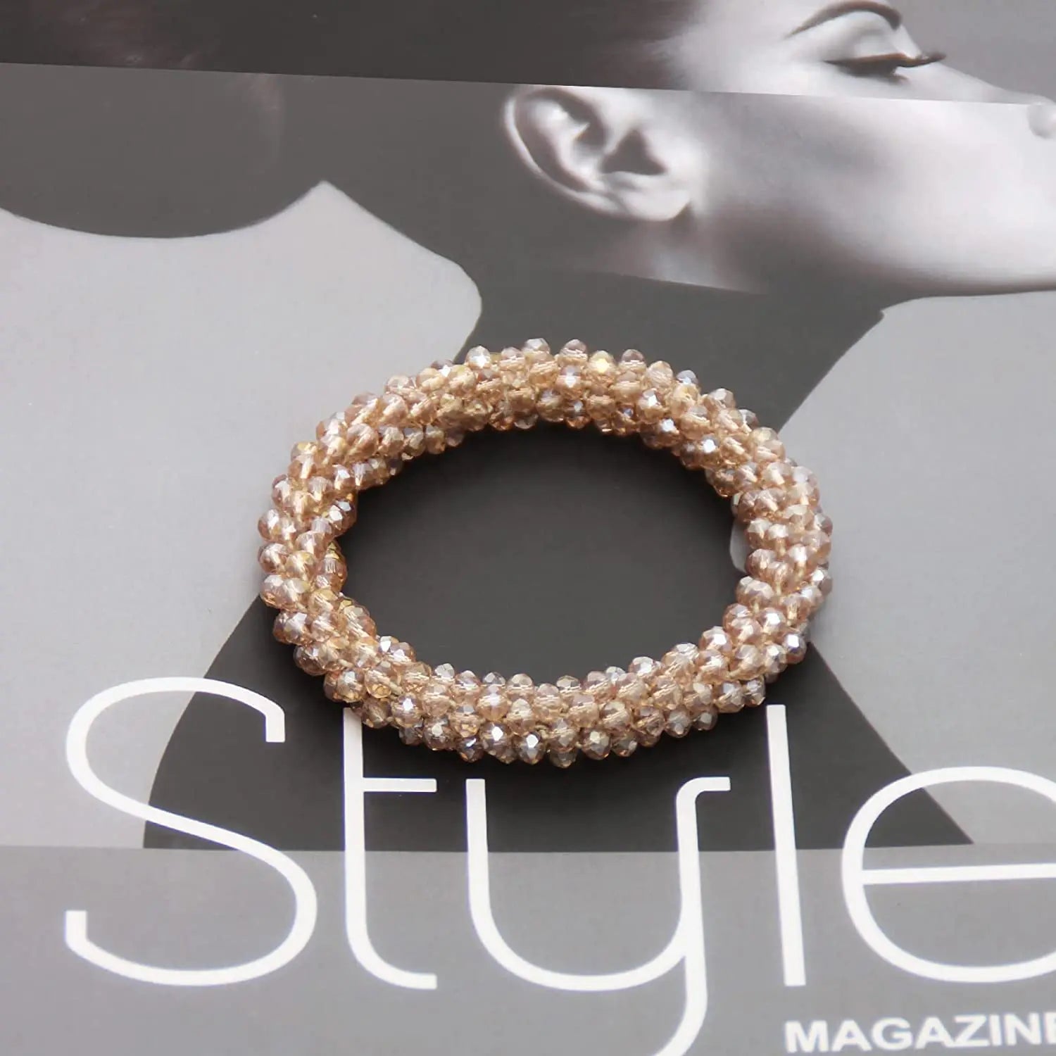 Crystal Beads Hair Ties for Women Vintage Ponytail Scrunchies Elastic Hair Bands Glass Beaded Rubber Hair Rope Accessories