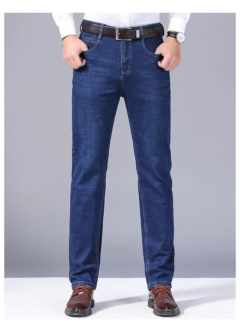 Men Fashion Straight Jeans Men 2025 New Stretch Slim Fit Pants Comfortable Soft Business Denim Trousers Male Brand Clothing