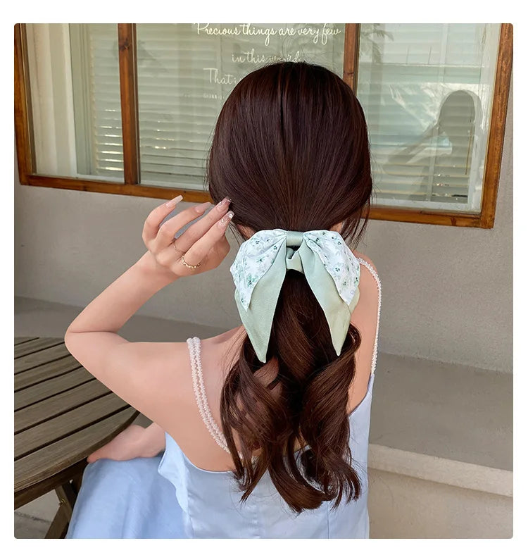 New Floral Print Bow Elastic Hair Bands Women Hair Ties Women Elegant Ribbon Rubber Band Headwear Girls Women  Hair Accessories