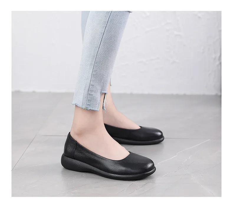 2025 Women Shoes Genuine Leather Spring New Dress Shoes Women Large Size Low Heels Office Lady Shoes
