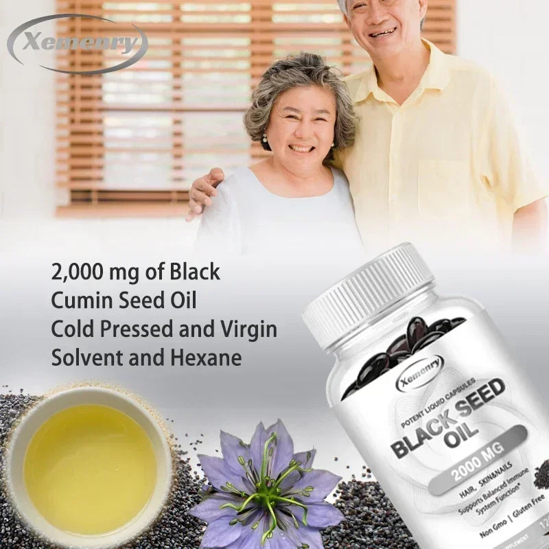 Dietary Supplement, Black Seed Oil Helps Hair Regrowth and Protects Skin and Nails 2000 Mg Supplement