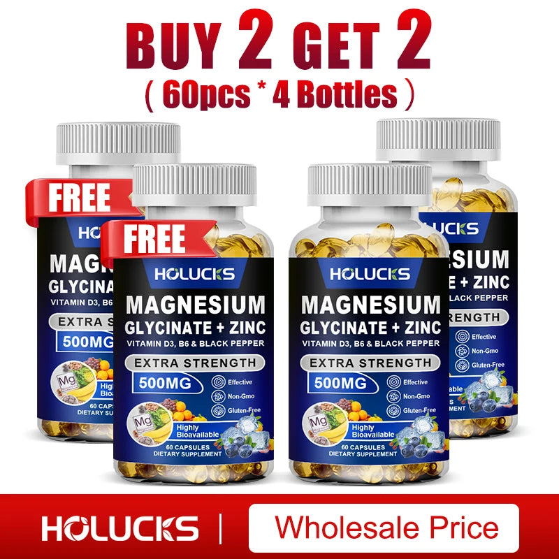 Magnesium Glycinate & Zinc 500mg - Chelated Supplement  - with Vitamin D3 & B6 - Support for Sleep, Muscle & Heart Health