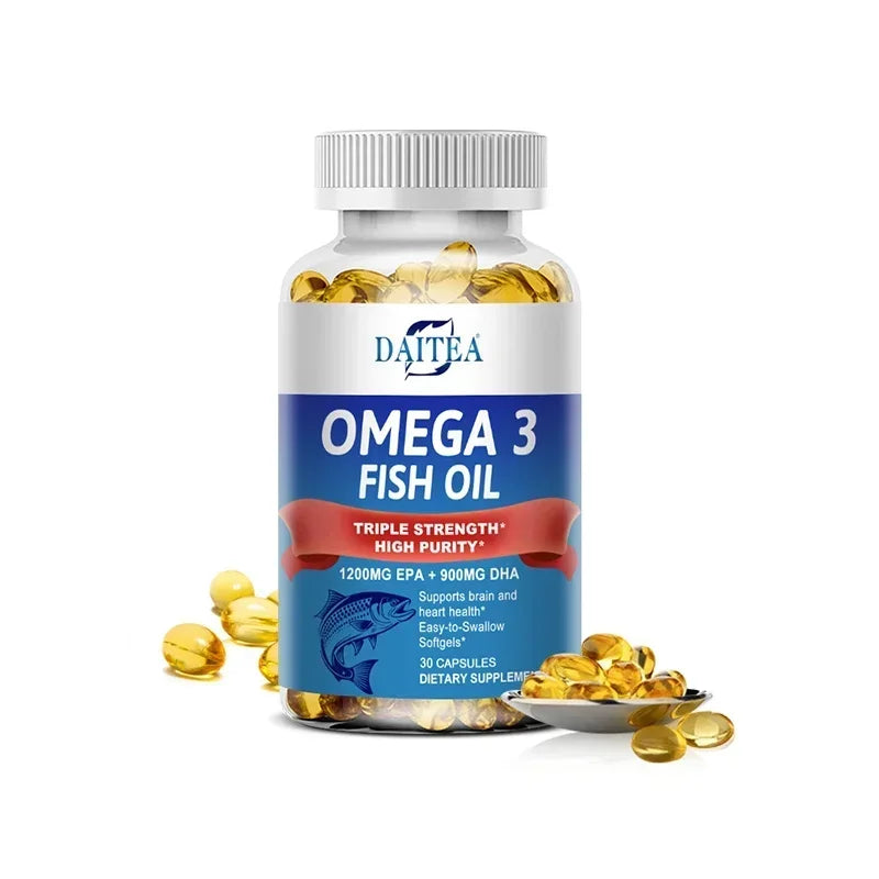 Daitea Triple Strength Omega 3 Fish Oil - Fish Oil Supplement with EPA & DHA Fatty Acids Premium Wild Caught, 30/60/120 Capsules