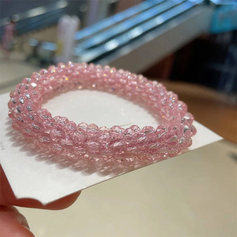 Crystal Beads Hair Ties for Women Vintage Ponytail Scrunchies Elastic Hair Bands Glass Beaded Rubber Hair Rope Accessories