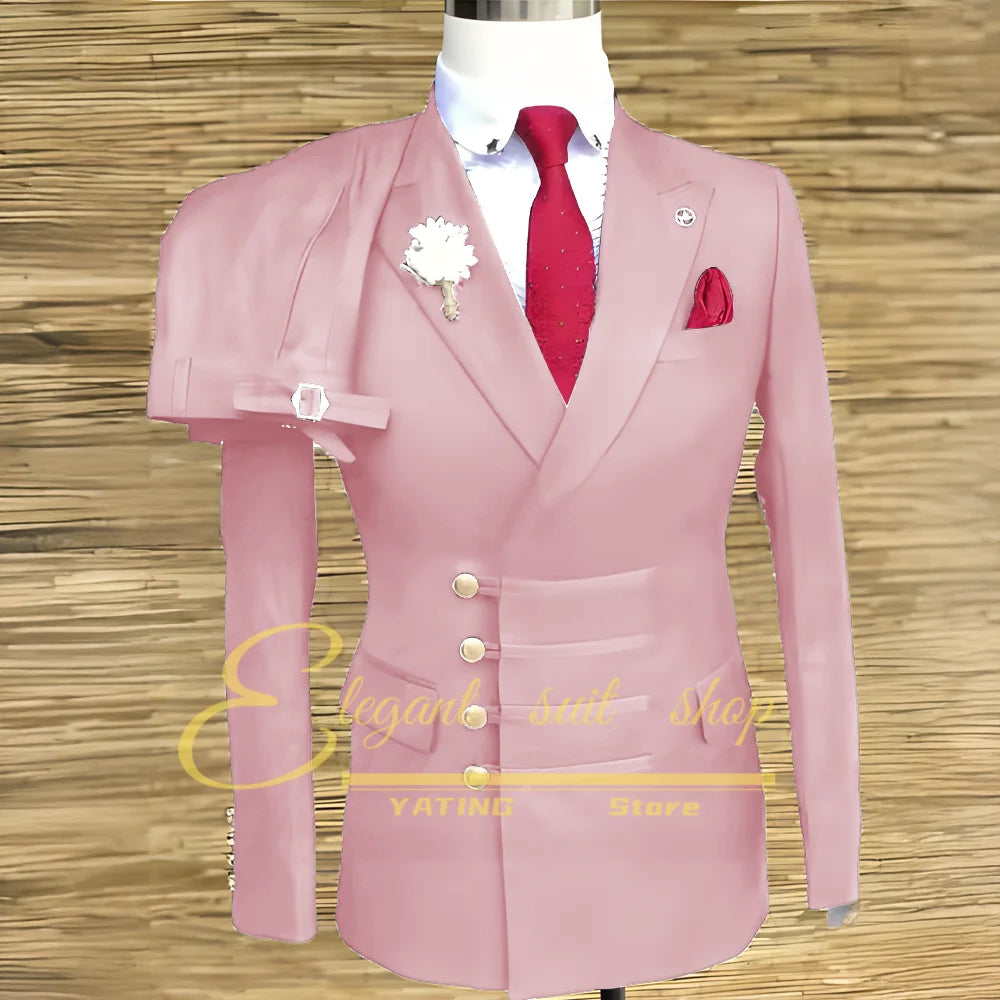 Formal Wedding Men Suits 2 Piece Jacket Pants Sets Double Breasted Male Clothing Costume