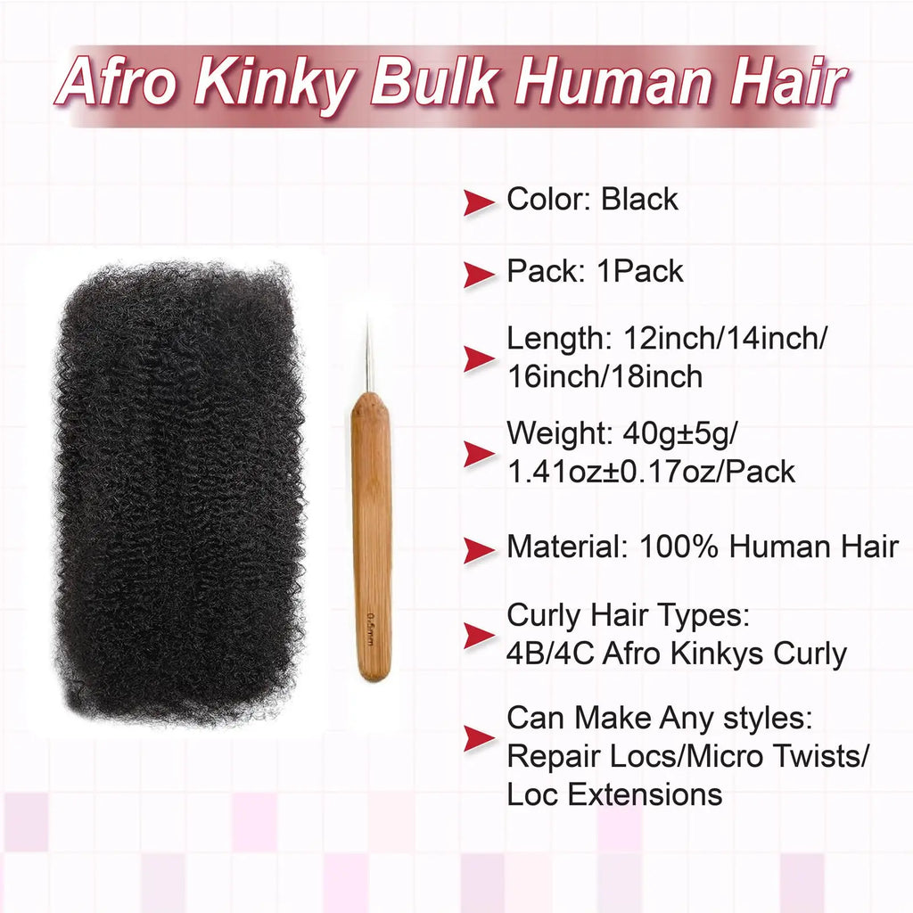 Afro Kinky Curly Braiding Bulk Hair for Braiding Twists Afro Kinky Bulk Hair for Dreadlock Extensions Repair Locs Women
