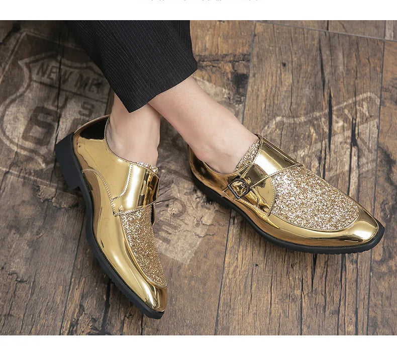 Luxury Men's Leather Shoes High Quality Gold Dress Shoes for Men Italian Brand Oxford Shoes Fashion Big Size Party Wedding Shoe
