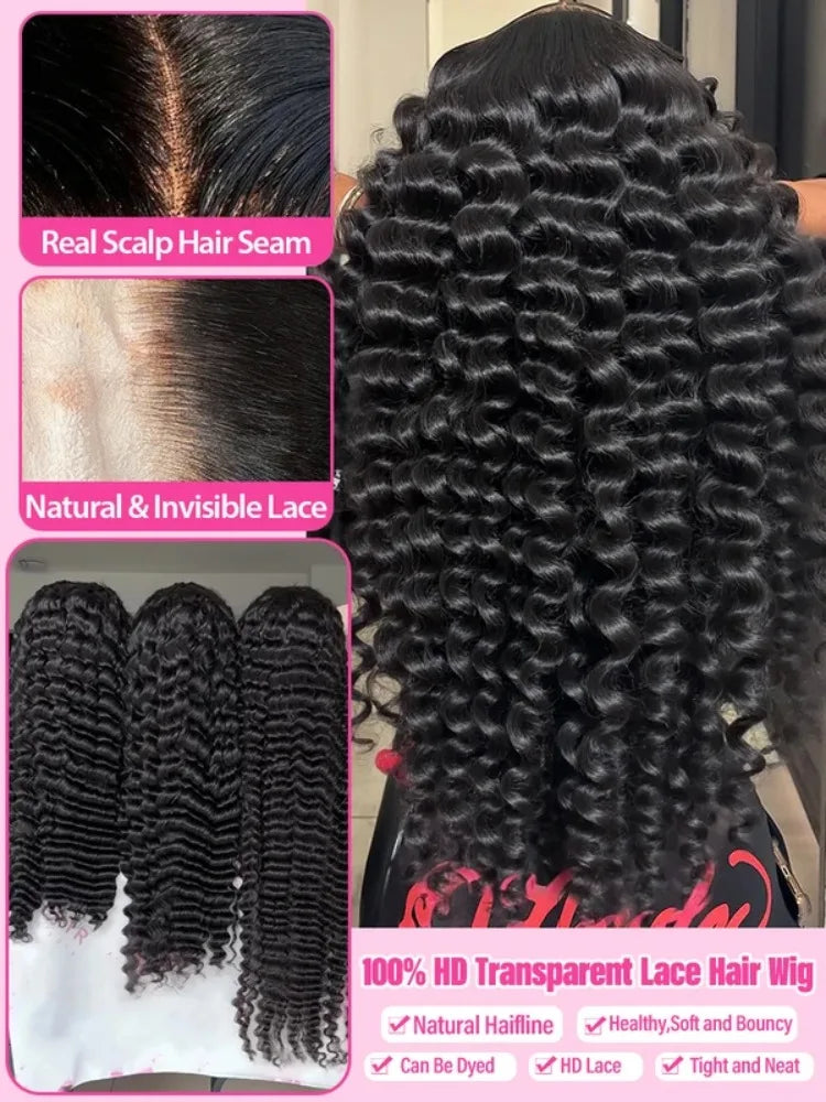 40 42 Inch HD Loose Deep Wave 13x6 Lace Front Human Hair Wigs Brazilian Curly Water Wavy 13x4 Lace Frontal Wigs For Women 250%