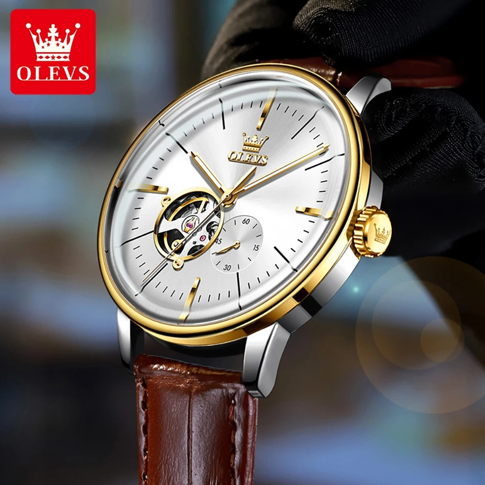 OLEVS 6708 Mechanical Watch for Men Fashion Arched Glass Automatic Men's Watches Hollow Simple Luxury Brand Original Man Watch