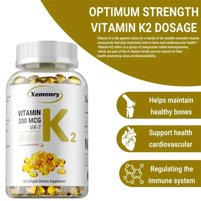 Vitamin K2 MK-7 Supplement - Supports Heart, Bone, Joint and Dental Health, Boosts Immunity, Easy To Absorb, Improves Energy