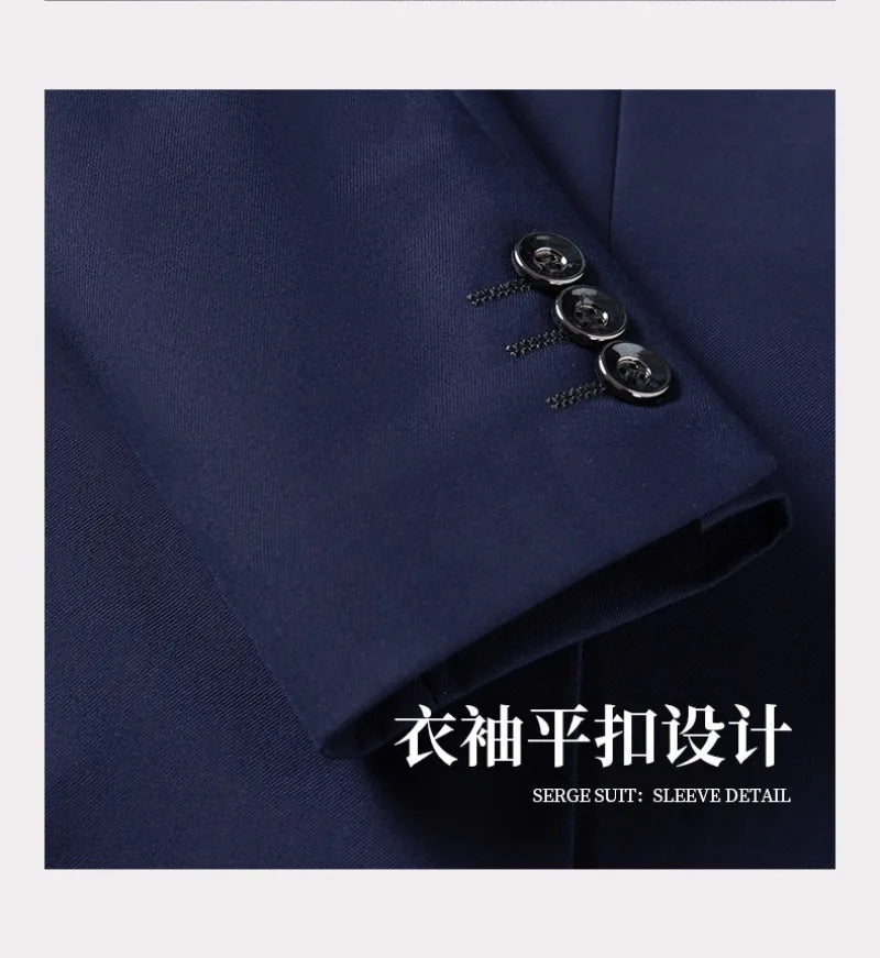 Men's Formal Business Suit Set Black Grey Blue Blazer Pants 2 Piece Work Wear For Office Sales Property 4S Store Staff