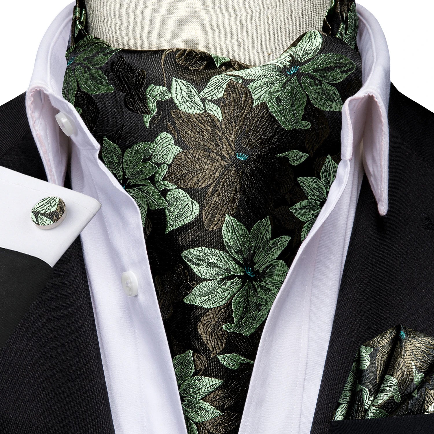 Hi-Tie Mens Ascot Black Pink Blue Red Gold Green Purple White Cravat Tie Hanky Cufflinks for Male Wedding Business Prom