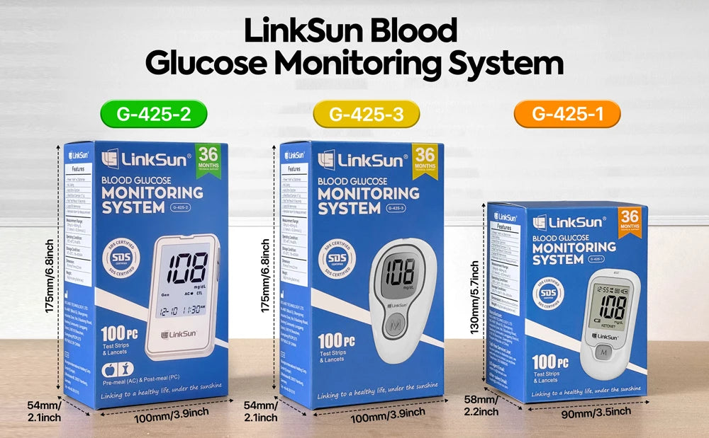 G-425-2 Linksun Blood Glucose Meter 50/100pcs Test Strips Medical Diabetes Testing Device Blood Sugar Digital Glucometer Monitor