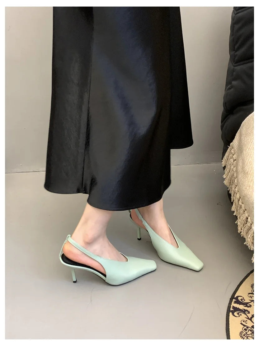 2026 New Spring Women Sandals Fashion Thin High Heels Pumps Square Toe Shallow Women's Shoes For Party Dress Mules Zapatos Mujer