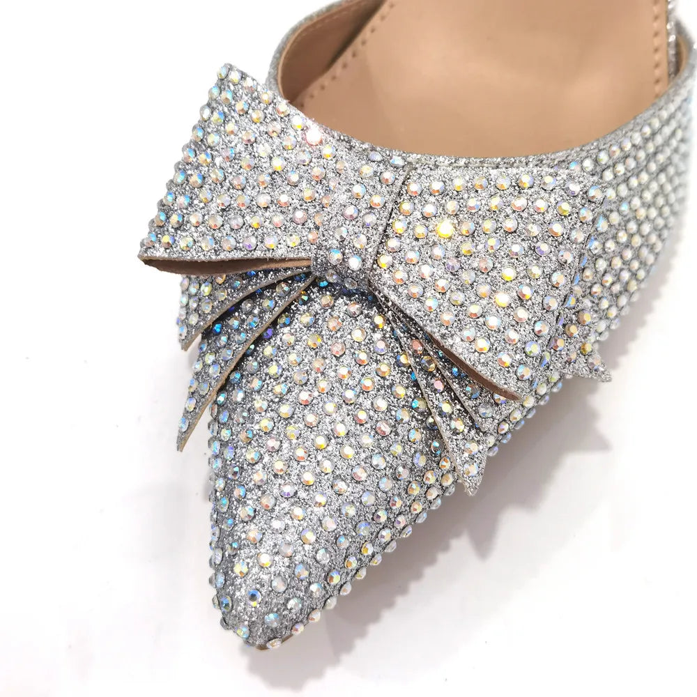2022 Fashion Womens Dress Shoes Open Toe Ladies Sandals with Heels Latest African Women Wedding Shoes Decorated with Rhinestone