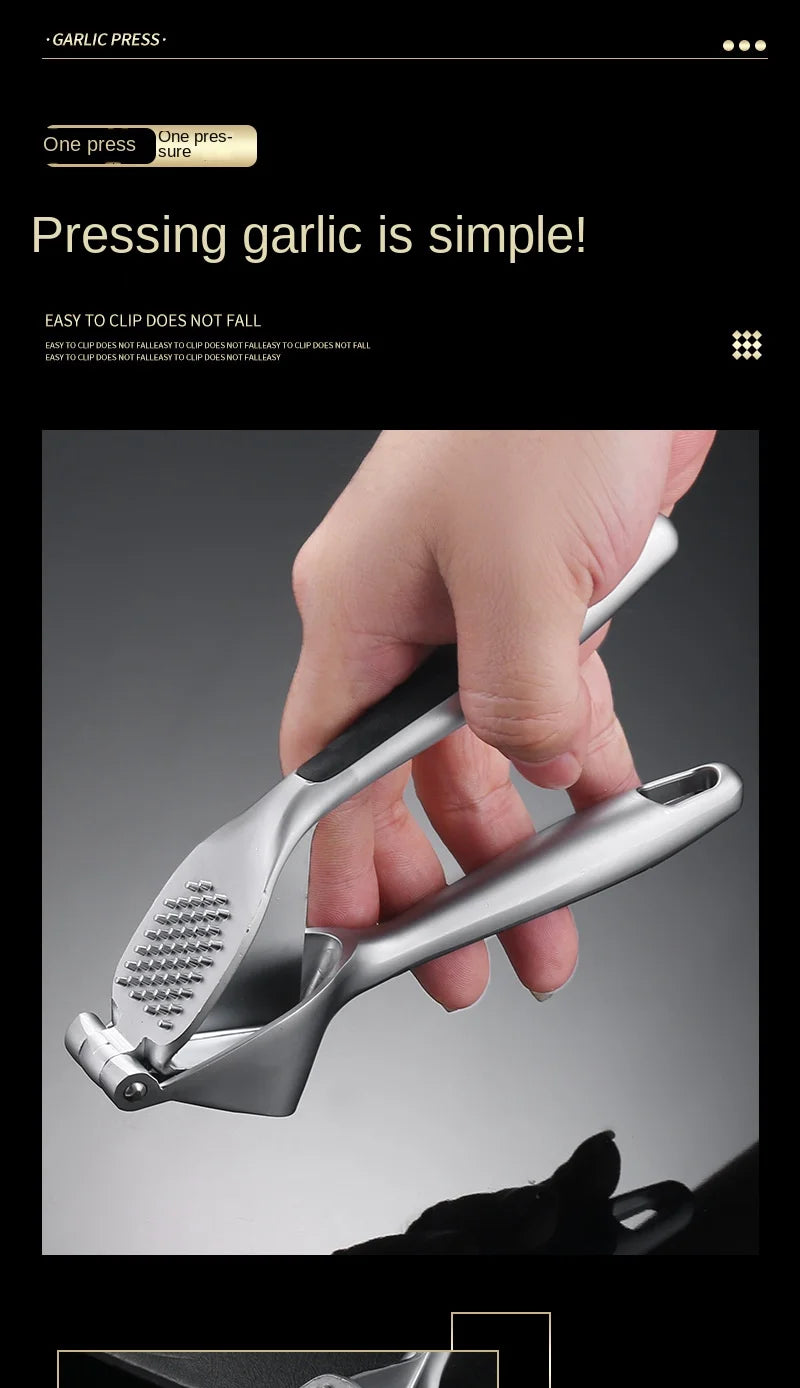 1PC Garlic Press Zinc Alloy Garlic Mincer Crusher with Ergonomic Soft Grip Handle Easy to Squeeze Clean
