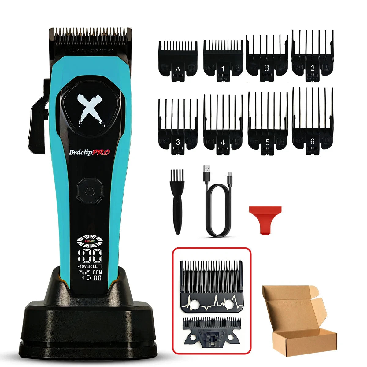 Professional BRDCLIP 619 Hair Clipper 7500RPM Precision Steel Sharp-angled Blades LCD Display Charging Base Hair Cutting Machine