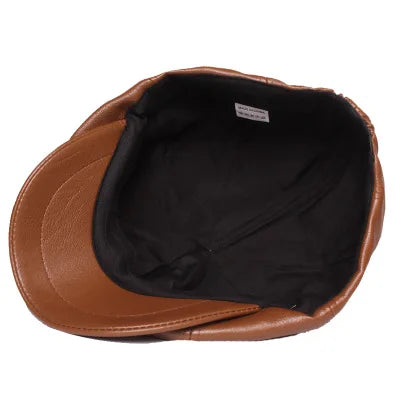 1 Pcs PU Leather Women Hat 2023 New Fashion Street French Artist Warm Beanie Cap Autumn Winter Retro Solid Color Black Beret