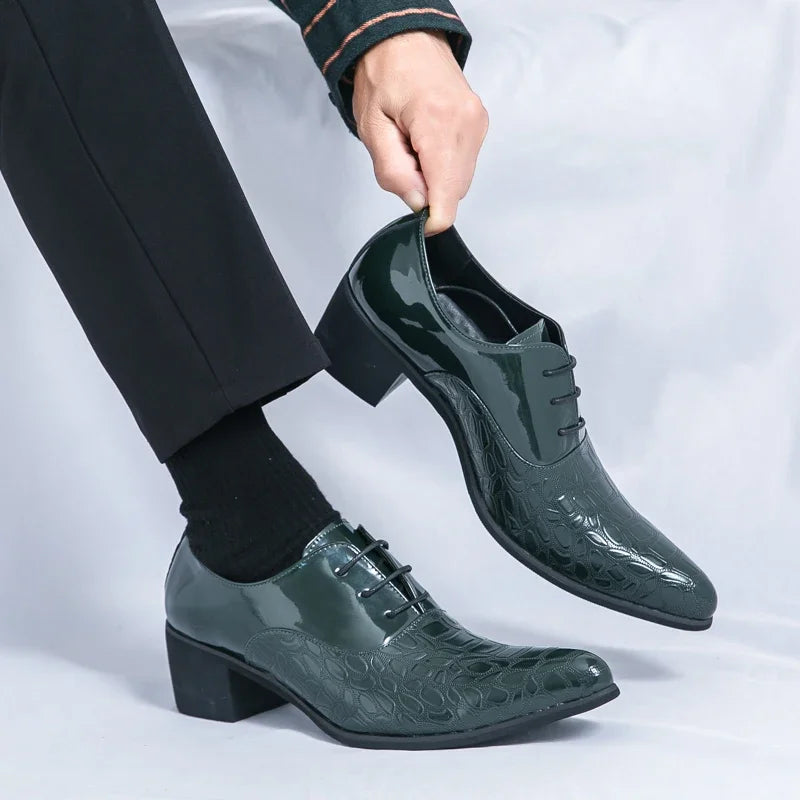 Luxury Multiple Colors High Heel Men's Shoes Fashion Moccasin Man Wedding Shoes Groom Designer Pointed Toe Leather Dress Oxfords