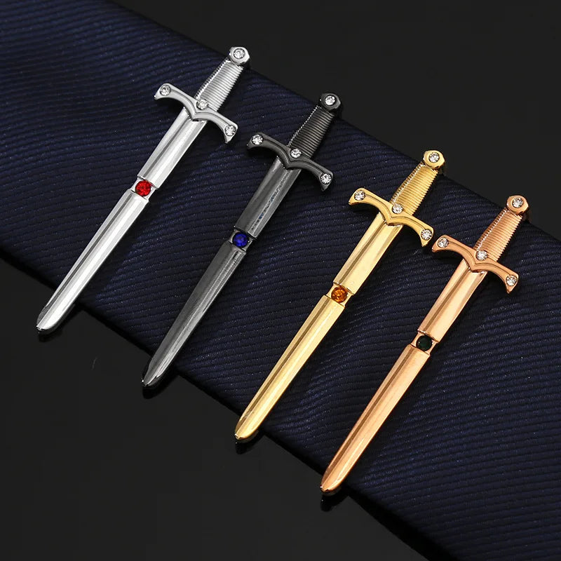 Personalized Tie Clip Sword Men's Metal Tie Trend Tie Clip Dress Simple Fashion Gold Band Diamond Business