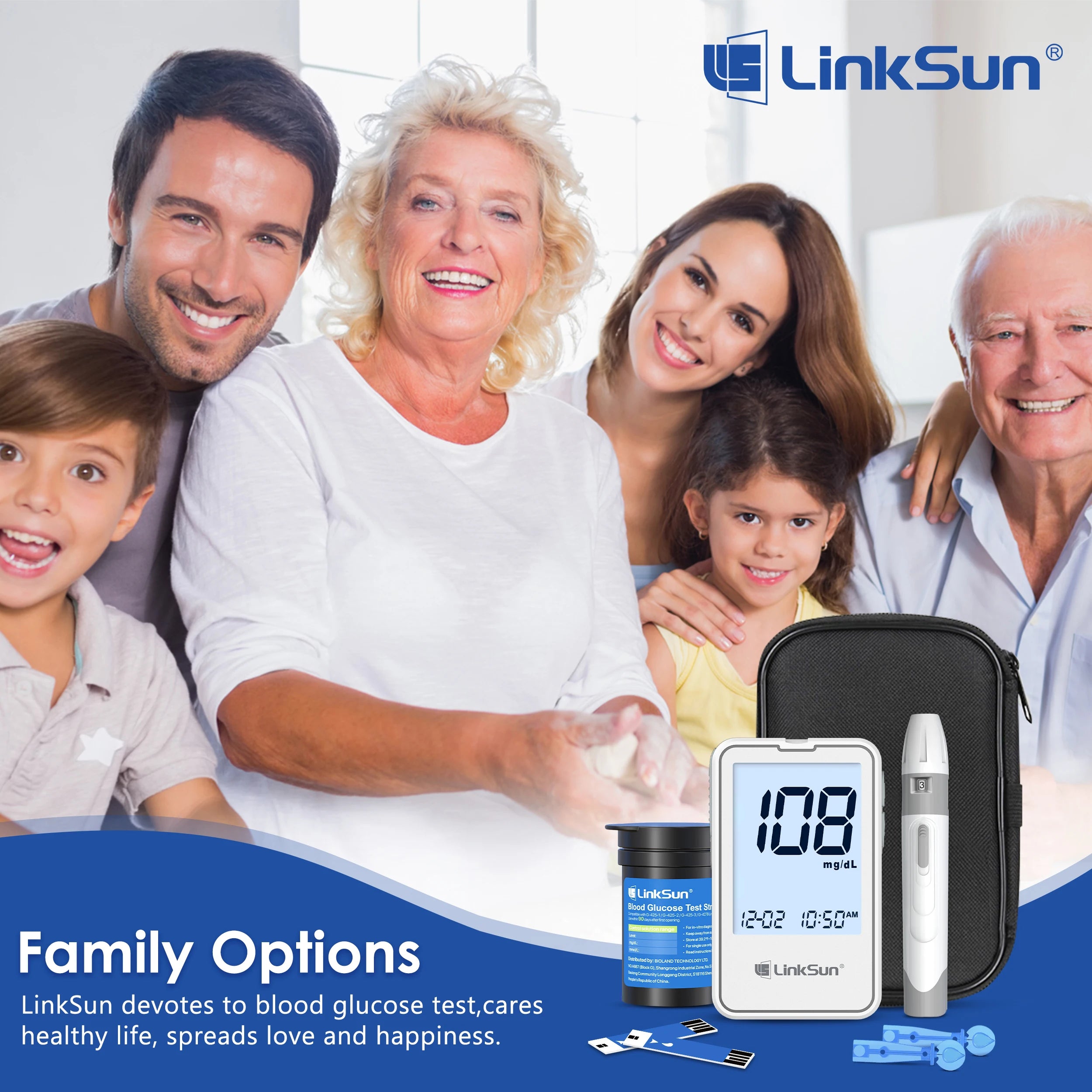 G-425-2 Linksun Blood Glucose Meter 50/100pcs Test Strips Medical Diabetes Testing Device Blood Sugar Digital Glucometer Monitor