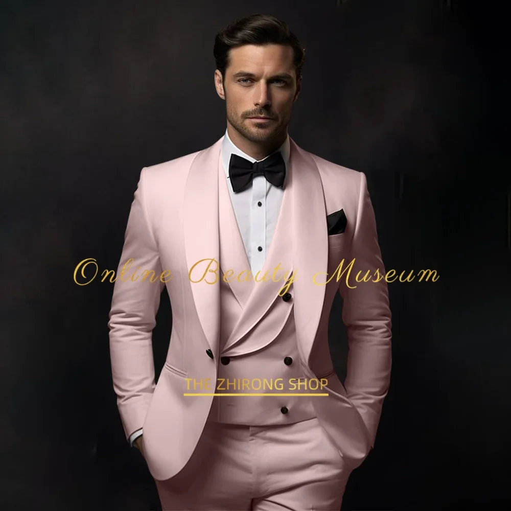 Elegant Ivory Tuxedo Suit for Men 3 piece set Jacket Vest Pants Classic Attire for Wedding Dating Host Prom Ball Party Dress