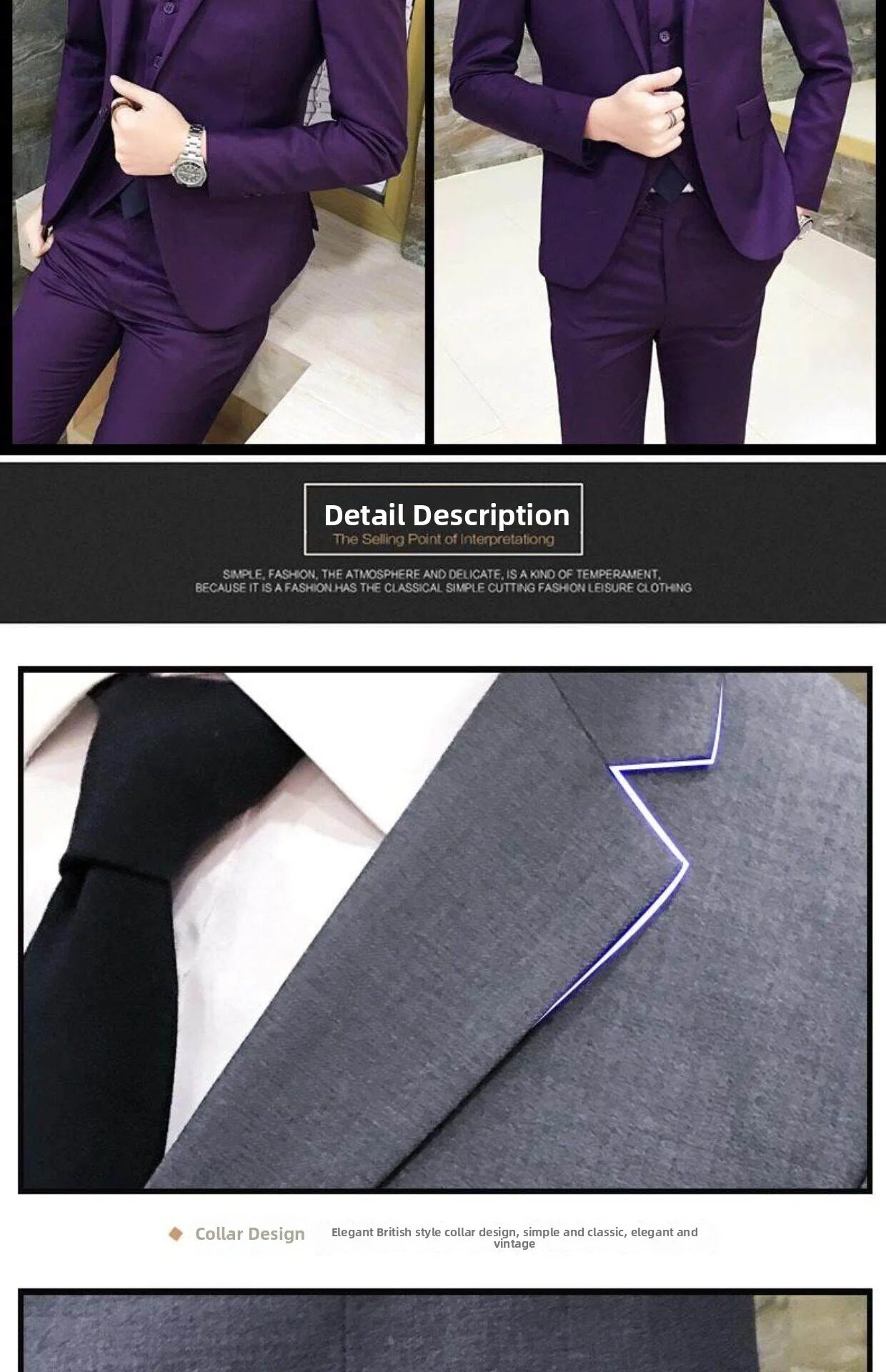 Men's Three-Piece Suit Set Business Formal Tailored Wedding Groomsmen Dress Spring Fashion Urban Polyester Blend Standard Fit