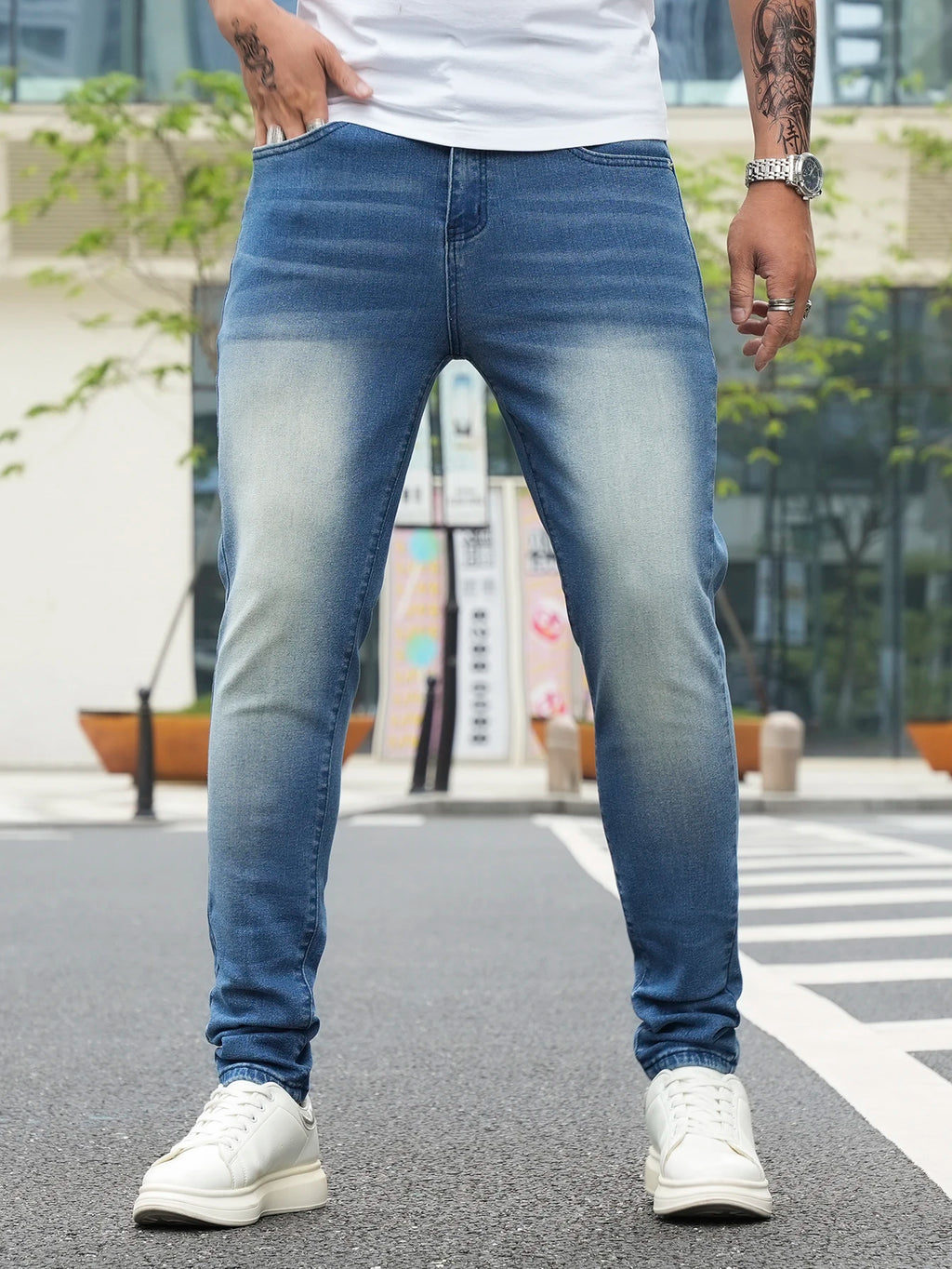 Jeans Pants Clothing Denim Trousers Men's Summer Lightweight Skinny Gradient Wash Stretch Denim Jeans for Male