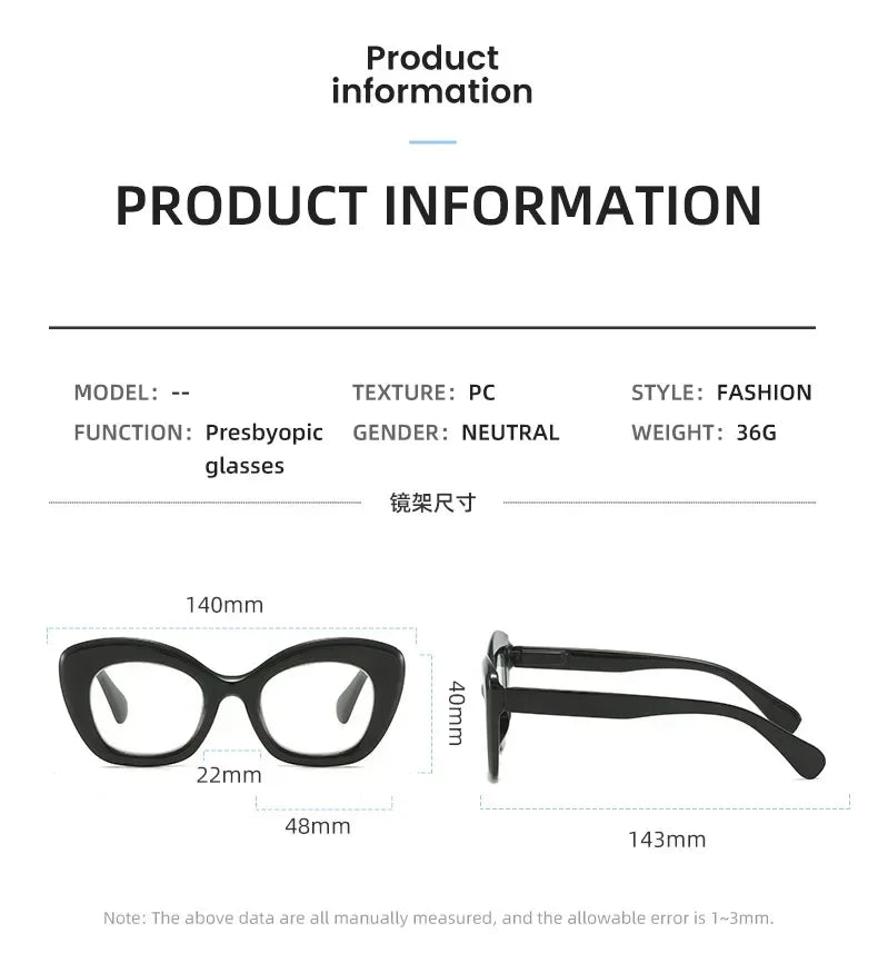 Women Retro Large Frame Reading Glasses Men Anti-blue Fashion High-definition Presbyopia Eyewear Vintage Far Sighted Eyewear