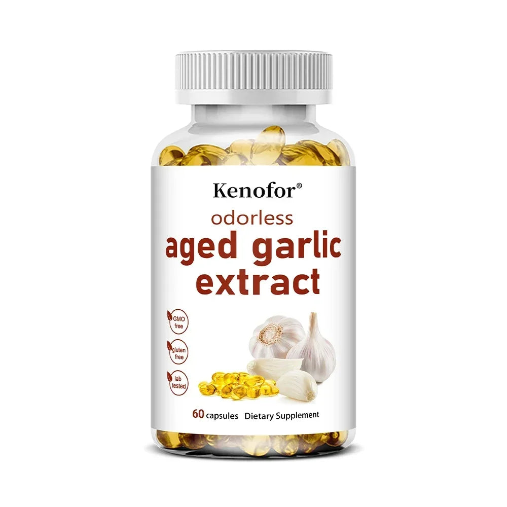 Odorless Aged Garlic Extract Capsules - Balance Cholesterol Levels, Support Heart and Cardiovascular Health