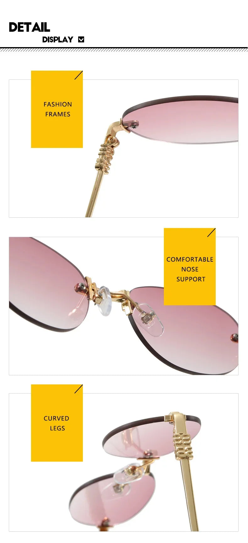 New Fashionable Oval Frameless Sunglasses UV400 UV Protection Glasses Fashionable Street Style Outdoor Driving Travel Sunglasses
