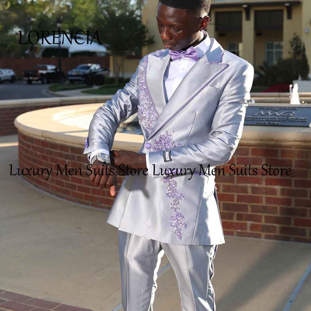 Leisure Applique Male Suits 2 Pieces Single Breasted Tuxedos Wedding Groom Outfits Customized Blazer Pants trajes para hombre