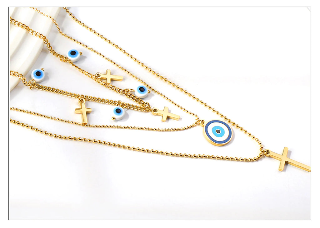 Classic Cross Pendant Necklaces For Women Girls Fashion Gold Plated Stainless Steel O Chain Collares Para Mujer Jewelry Gifts