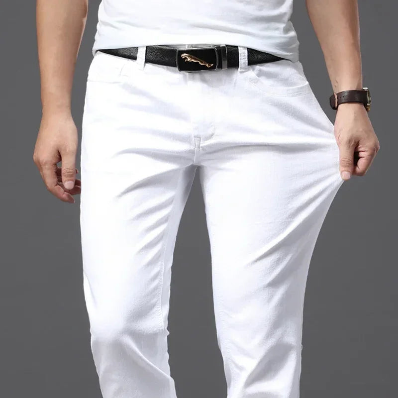 Men's White Jeans Fashion Casual Classic Style Slim Trousers Comfortable Soft Male Trendy Brand Stretch Pants Four Seasons Y2K