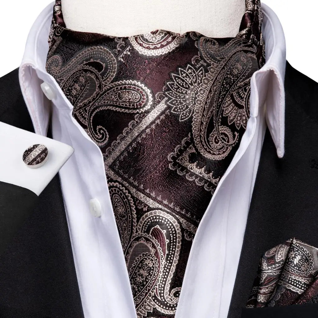 Hi-Tie Mens Ascot Black Pink Blue Red Gold Green Purple White Cravat Tie Hanky Cufflinks for Male Wedding Business Prom
