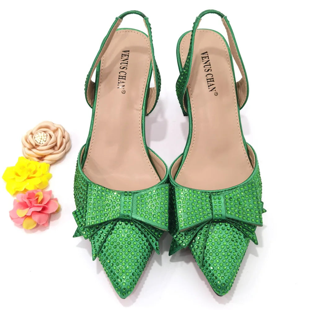 2022 Fashion Womens Dress Shoes Open Toe Ladies Sandals with Heels Latest African Women Wedding Shoes Decorated with Rhinestone