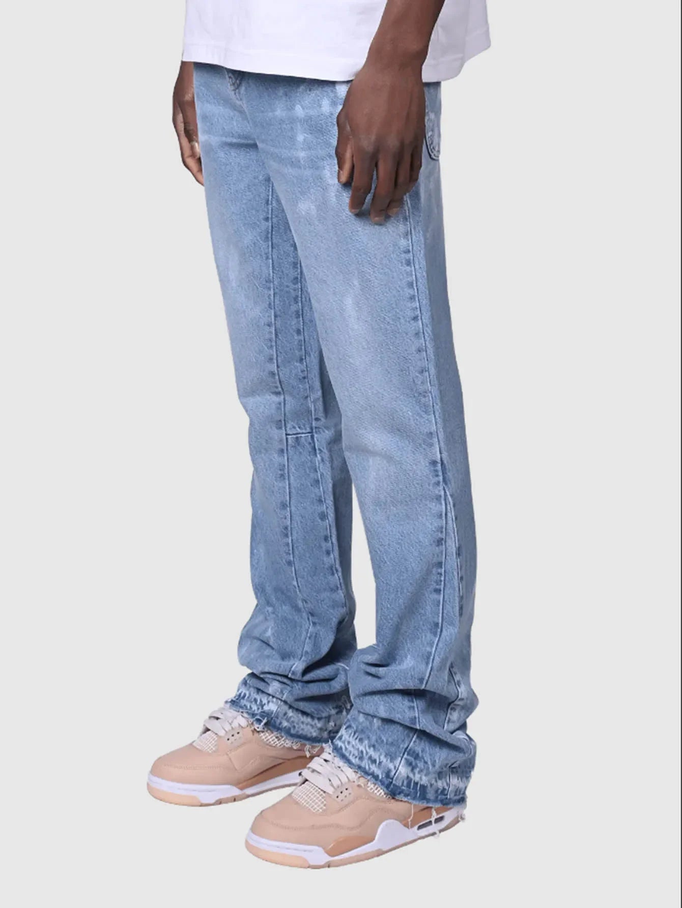 Men's Fashion Jeans Work Pants, European and American Fashion Workwear Elastic Patchwork Denim Layered Flared Pants S-XXL