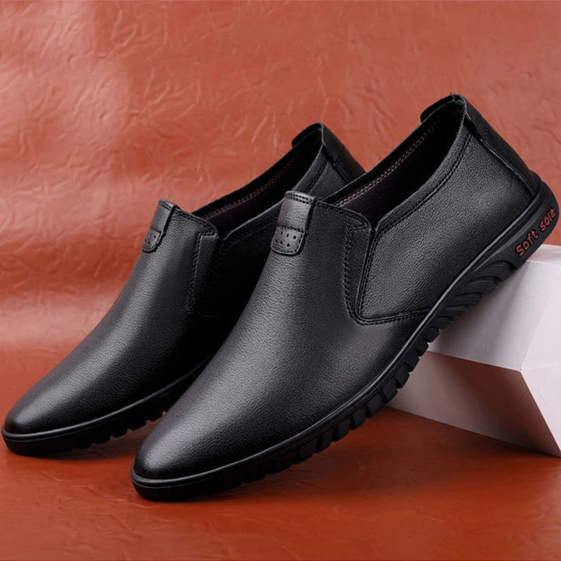 Men's Casual Business Leather Shoes Fashion Soft Bottom Oxfords Male Wedding Party Office Business Shoes Slip-on Outdoor Flats