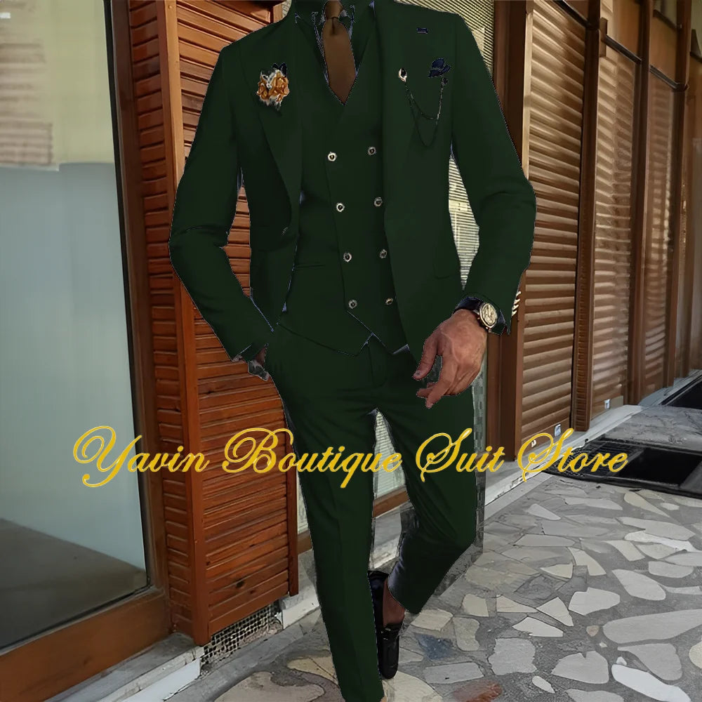 Men's Suit 3-piece Formal Blazer Pants Vest Wedding Groom Tuxedo Customized Elegant Men's Suits