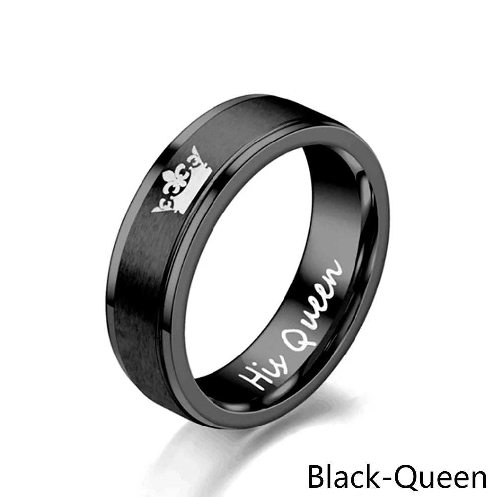 6mm Fashion Stainless Steel Ring His Queen Her King Couple Black Crown Couple Jewelry Anniversary Valentine's Day Gifts